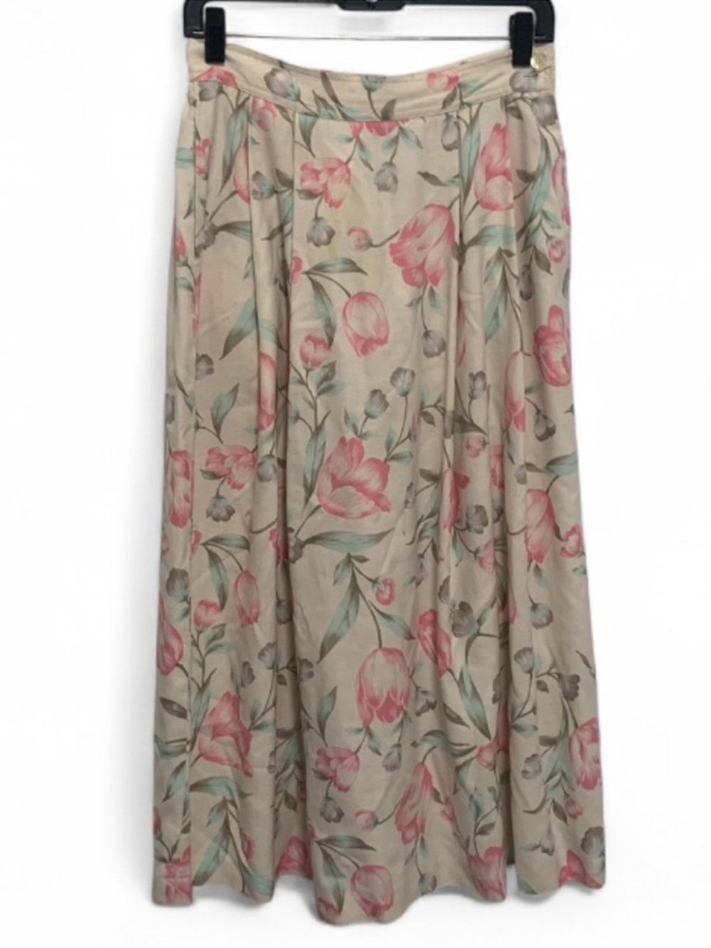 Talbots Beige Maxi Skirt with Pink Floral Print